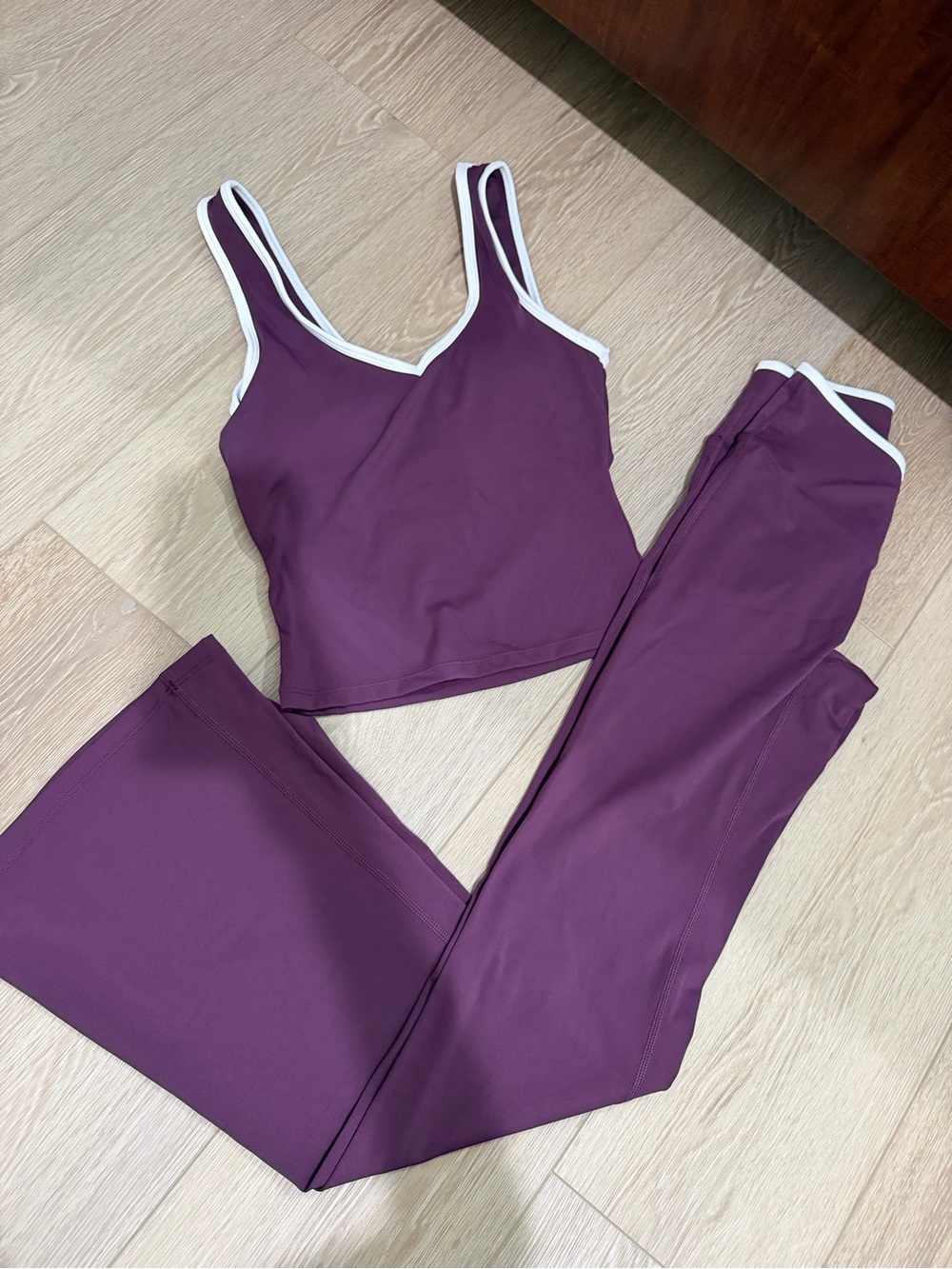 Plum Purple Active Set with White Trim - Sporty Tank & Leggings